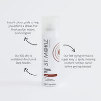 ST. MORIZ St Moriz Original Instant Tanning Mist in Medium | Fast Drying Vegan Fake Tan Mist | Instant Wash Off Guide Colour for a Golden Glow | Dermatologically Tested | Vegan | Cruelty Free | 150ml