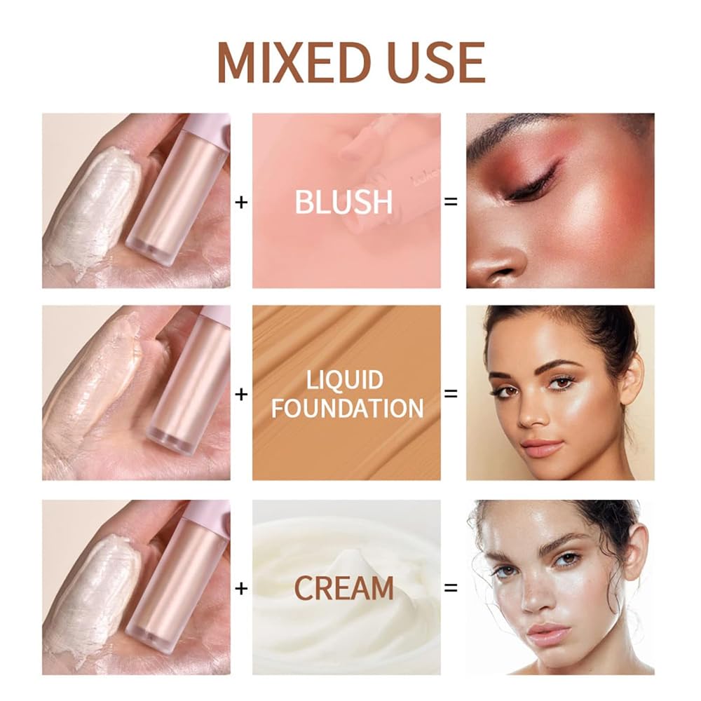 Mornery Liquid Highlighter - Contour Face Stick/Shimmer Cream Makeup, Glitter Luminizer With Cushion Applicator, Natural Looking Bronzer (01 Moonlight)