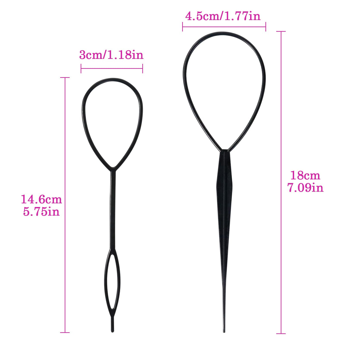 sularpek Sularpek Tail Hair Tool, 2 pcs Durable Hair Looping Tool, Tail French Braid Loop Tool, Fashion Hair Braiding Tool for Making Women and Girls Hair Style (Black)