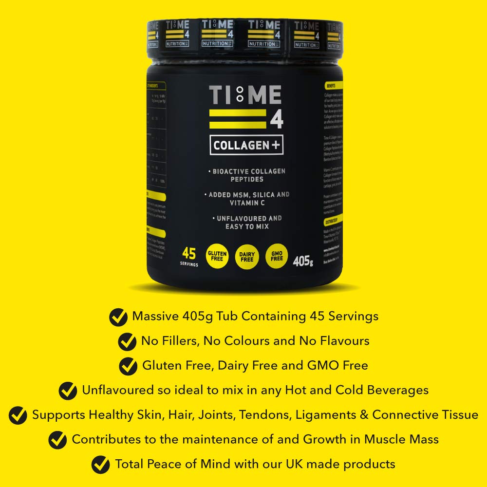 Time 4 Collagen + 45 Servings – Pure Hydrolysed Collagen Powder for Women & Men, MSM, Silica from Bamboo & Vitamin C – Collagen Protein Powder for Joint Care, Bones, Hair, Nails, Skin & Wrinkles