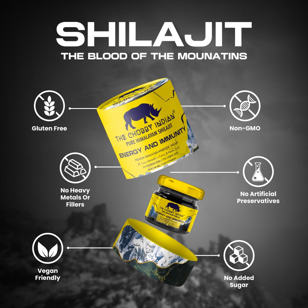 The Chubby Indian® Shilajit Resin, 100% Pure Himalayan Lab Tested 30g, High Fulvic & Humic Acid, Magnesium Supplements, Melatonin, Electrolytes, Shilajit, Vitamin D, Natural Vitality Booster, 1 Box