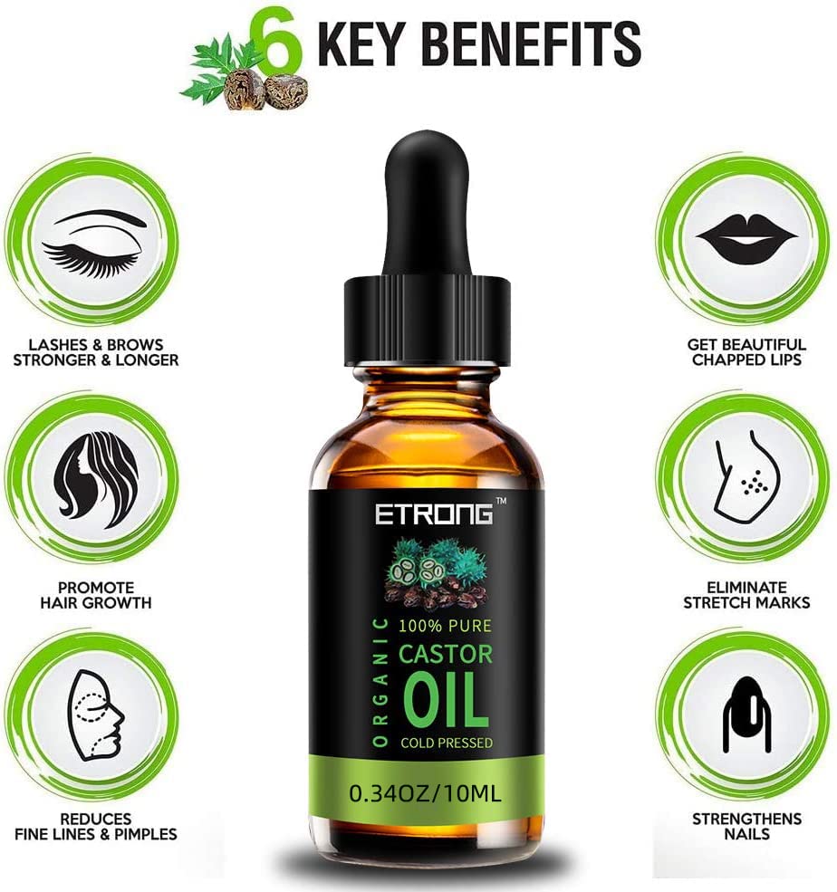 Organic Castor Oil,Pure Cold Pressed Castor Oil for Eyebrows,Eyelashes,Hair Growth,Nails,and Skin with 5 Sets of Eyebrow&Eyeliner Brushes (30ml)