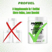 PROFUEL Creatine, L-Carnitine & Cordyceps Powder - 240g - Increase Strength & Performance - Gym Supplement for Men & Women