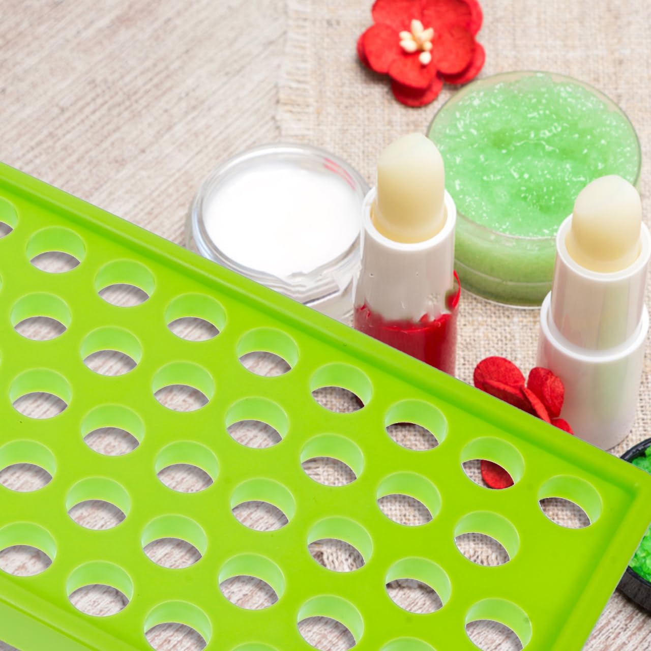 Lurrose Lip Balm Crafting Kit 50 Holes Filling Tray and Spatula Lip Balm Tubes Filling Tray for Diy Lipstick Gloss and Homemade Projects