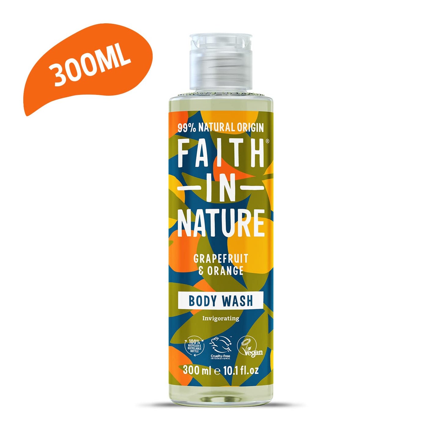 FAITH IN NATURE Faith In Nature 300 ml Natural Grapefruit and Orange Body Wash, Invigorating, Vegan and Cruelty Free, No SLS or Parabens