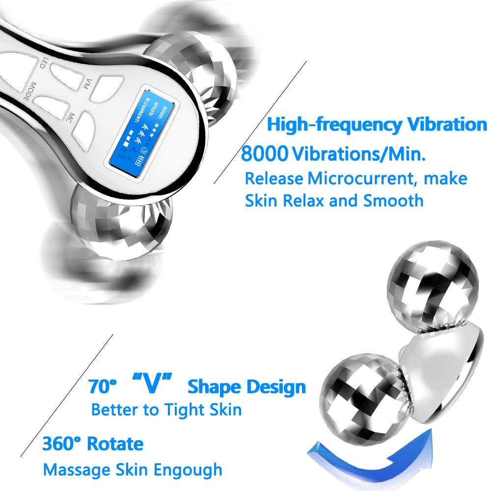 Amirce 4D Microcurrent Face Massager Roller,Electric Rechargeable Face Lift Roller Arms Legs Massager for Skin Care Facial Massager Tool