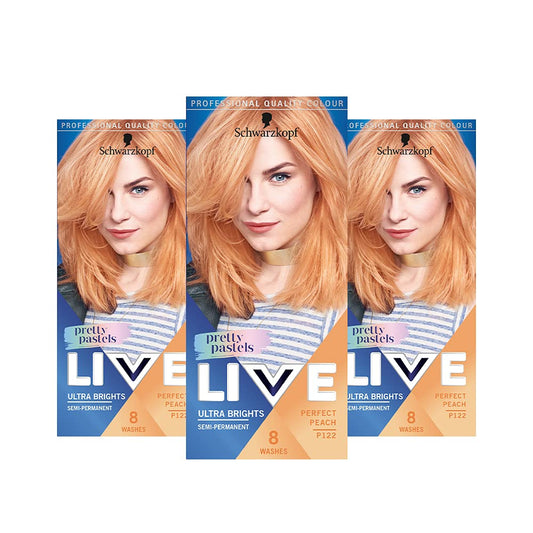 Schwarzkopf LIVE Pretty Pastels Semi-permanent Peach Copper Hair Dye, Lasts Up To 8 Washes - Perfect Peach P122 (Pack of 3)
