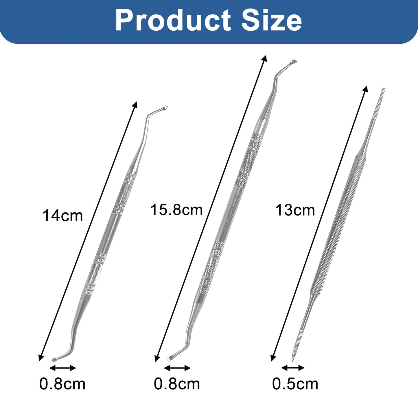 QACUU 3PCS Stainless Steel Ingrown Toenail Tool Set – Double Ended Cuticle Set and Metal Nail File for Toenail Care, Podiatrist Preferred Kit for Removing Debris and Cleaning Nail Grooves