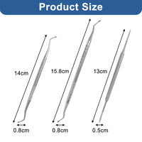QACUU 3PCS Stainless Steel Ingrown Toenail Tool Set – Double Ended Cuticle Set and Metal Nail File for Toenail Care, Podiatrist Preferred Kit for Removing Debris and Cleaning Nail Grooves