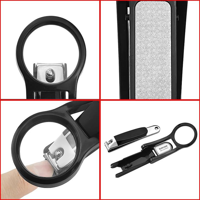 Spacmirrors Extra Large Nail Clipper with Magnifying Glass in Silver, Stainless Steel Blades, Ideal for Elderly