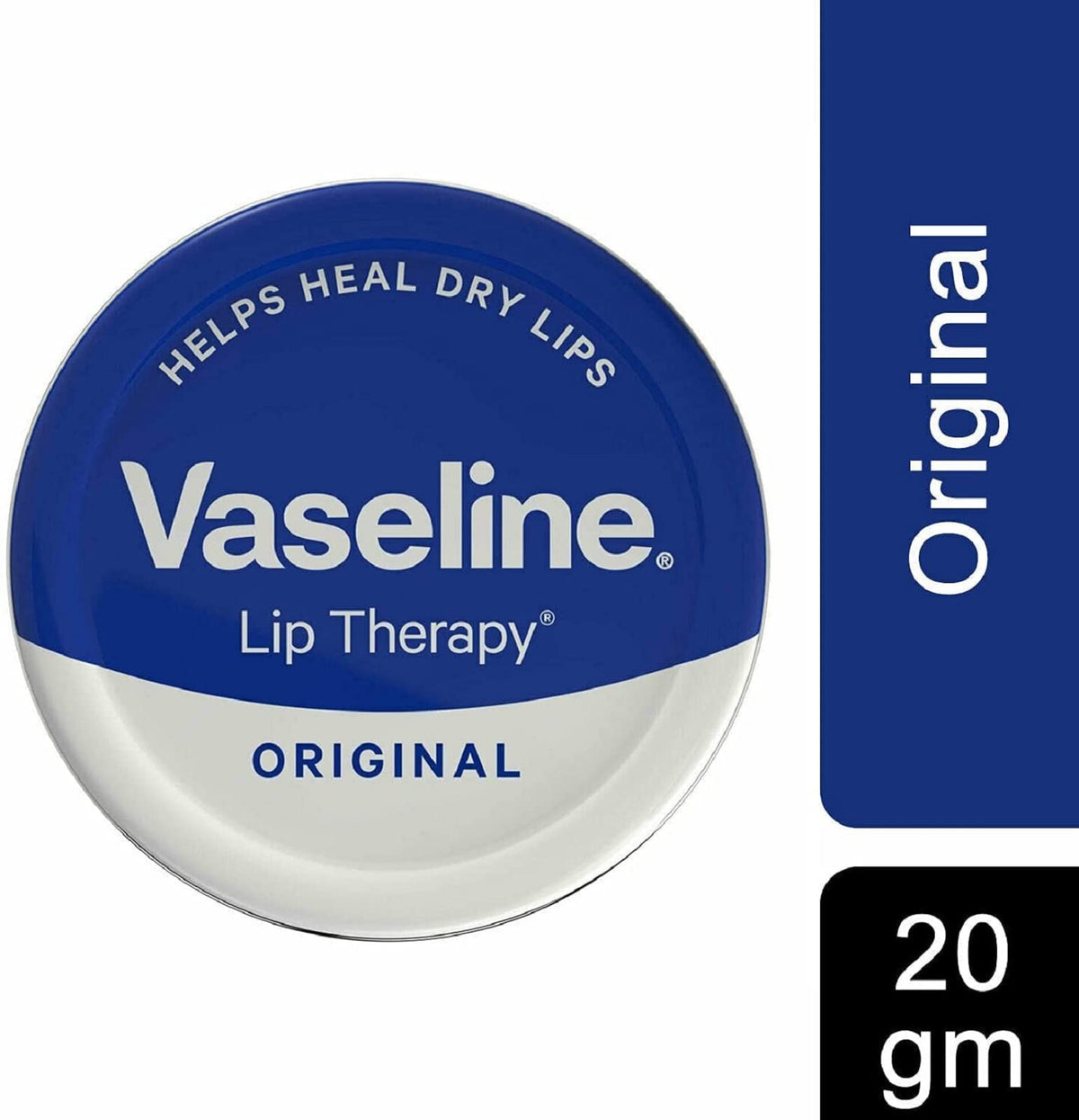 Kingdom Supplies Vaseline Lip Balm Petroleum Jelly 20g Lip Therapy. Cocoa Butter, Aloe, Rosy Lips and Original Flavour. Soothes Dry Lips (Pack of 4)