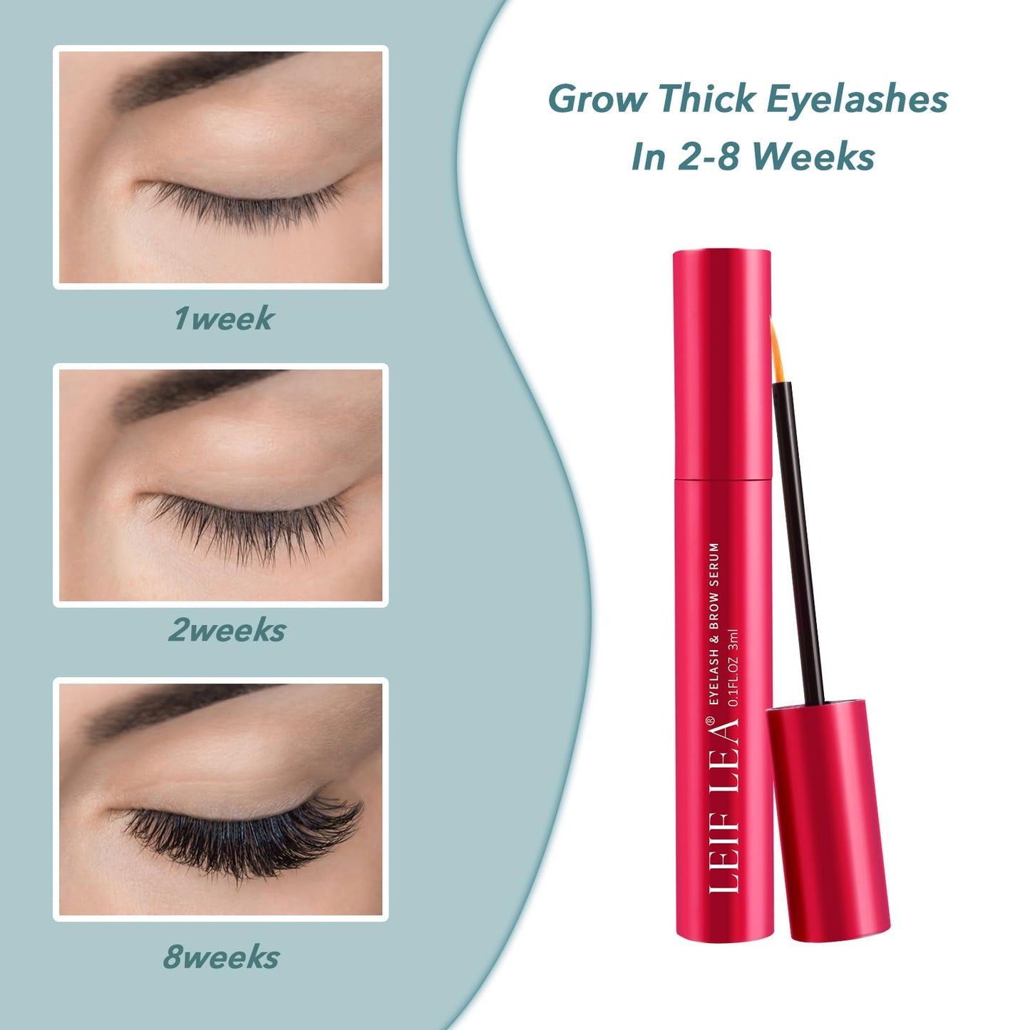 Leif Lea Eyelash Growth Serum - Natural Formula Eyelash Serum for Growth and Thickness Lash Serum for Longer, Thicker and Fuller Lashes - 3ml