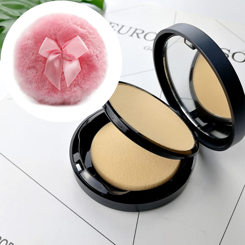 Dawwoti 4 Pcs Fluffy Plush Powderpuff Soft Face Powder Puff Bowknot Dry Powder Puff for Face and Body Powder