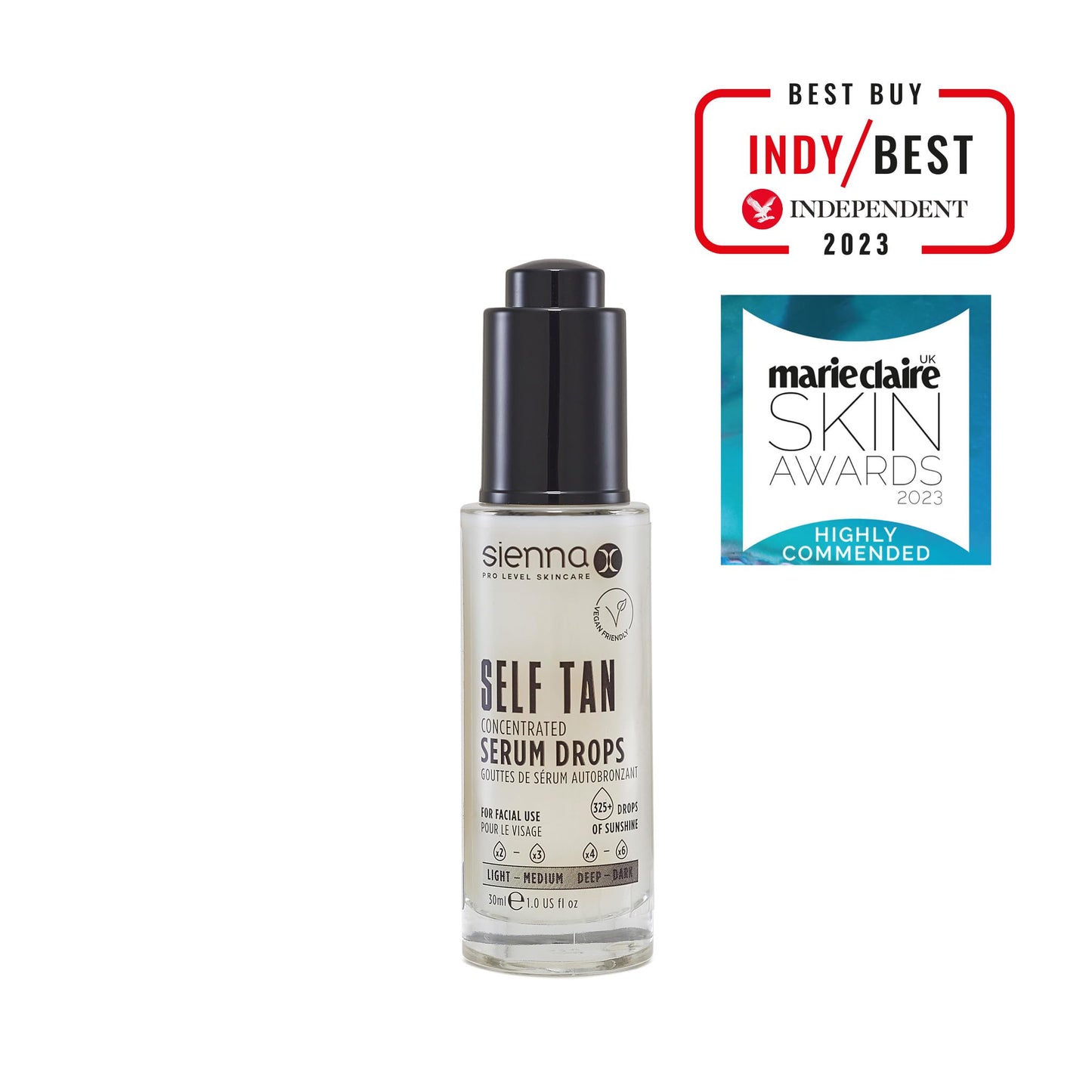 Sienna X Self Tan Drops Concentrated Serum (30ml) Add Self Tanning Serum Drops to Skin Care for Custom Face Tan, Cruelty Free and Vegan