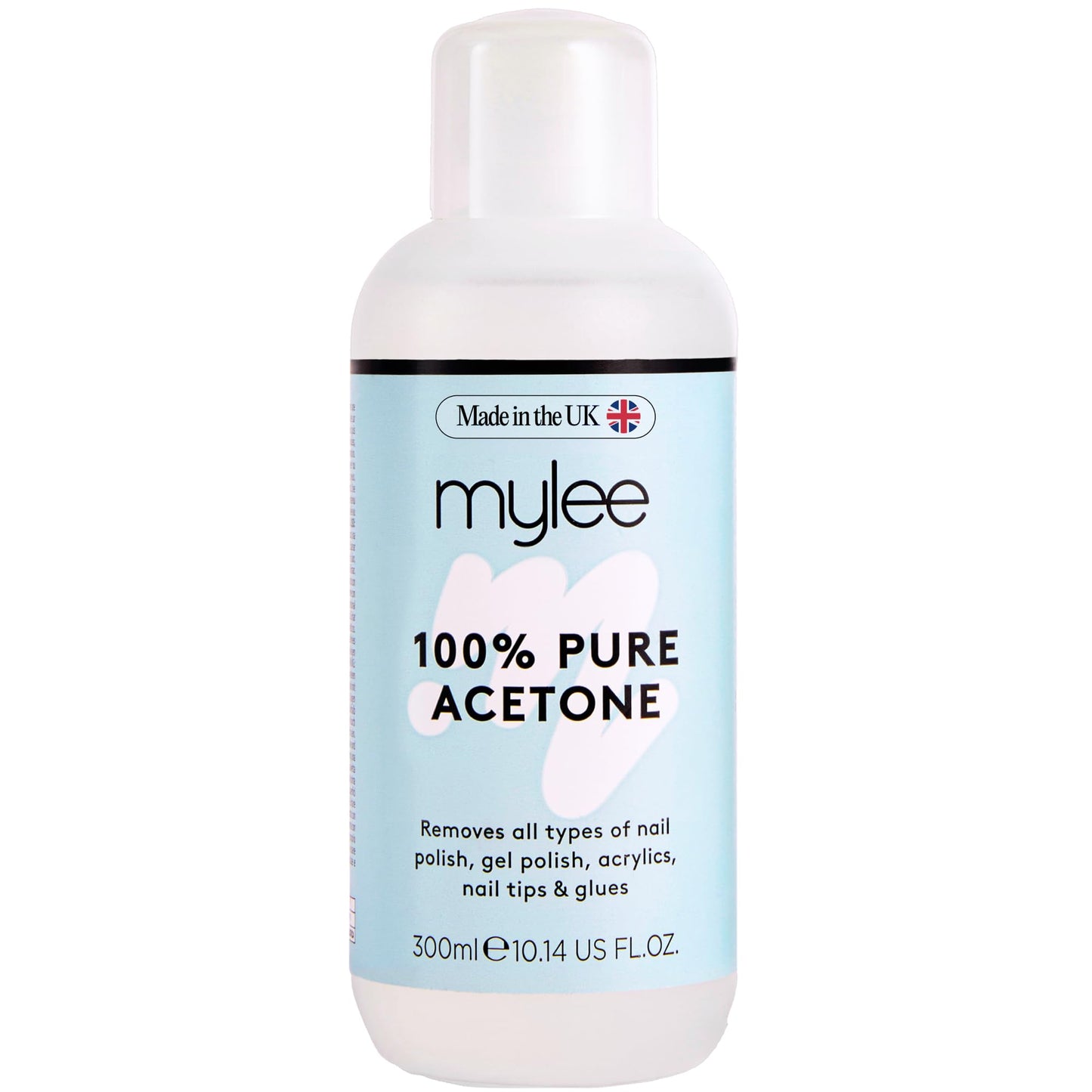 MYLEE Mylee 100% Pure Acetone (300ml) - Gel Nail Polish Remover – Maximum Strength Professional Soak-Off for UV/LED, Acrylics, Nail Tips & Glue - Made in the UK