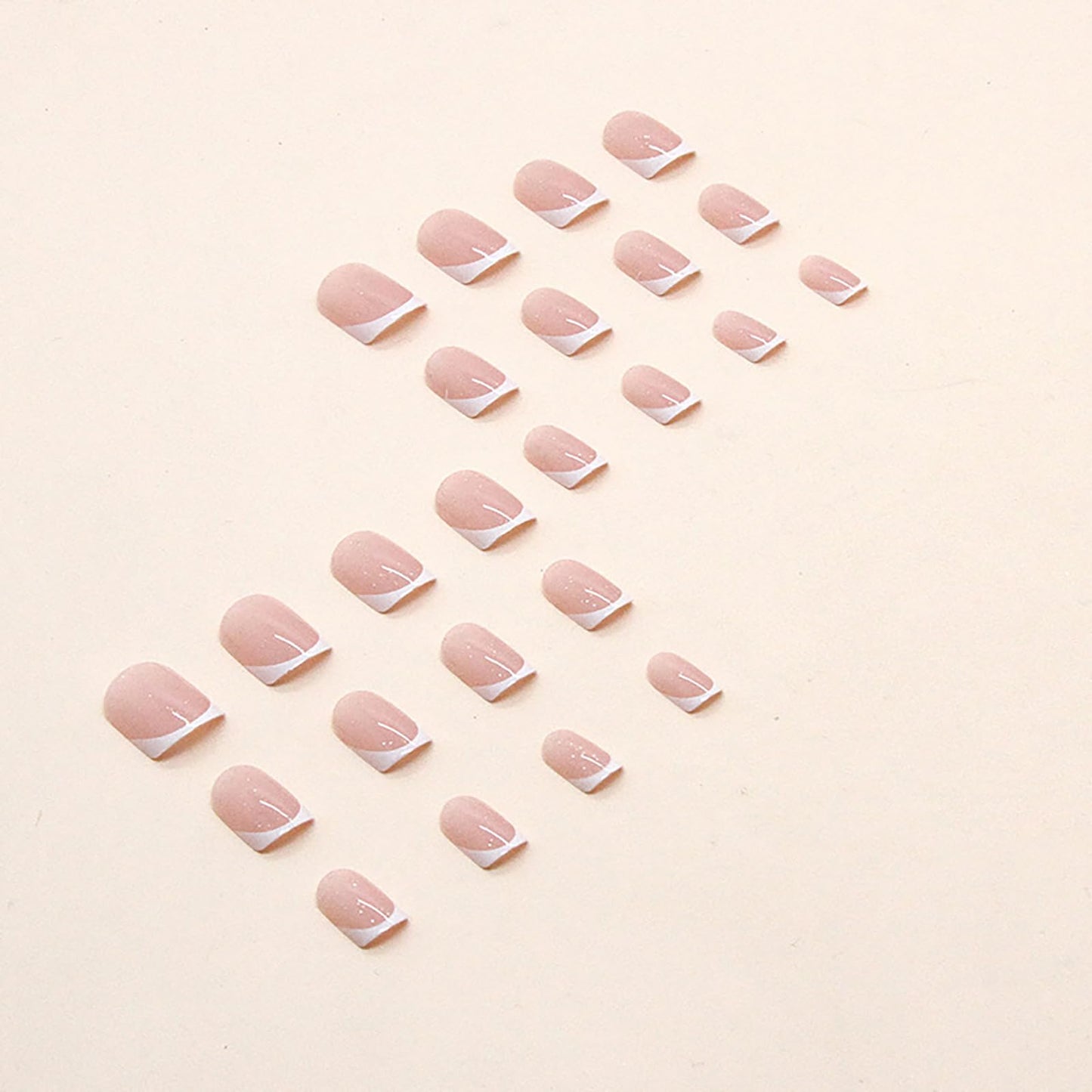 TMUT 24pcs French Tip False Nails Short Square Press on Nails White Edge Nude Pink Stick on Nail Removable Glue-on Full Cover Fake Nail Art Accessories for Women, Variety Pack