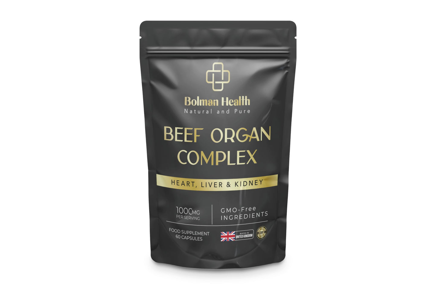 Bolman Health Beef Organ Complex | High Strength Grass-Fed Liver, Heart & Kidney Capsules | Supports Energy, Metabolism, Immune Health, Stamina & Vitality | 60 Capsules | Non-GMO, Gluten-Free | UK Made
