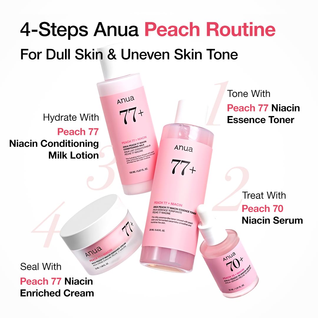 ANUA Peach 77 Niacin Essence Toner, Facial Toner for Glass Skin, Niacinamide, Panthenol, Ceramides, Korean Skin Care, 250ml/8.45 fl.oz.
