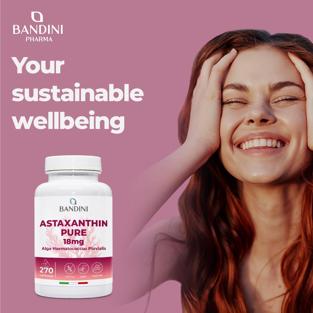 BANDINI Bandini® Pure Astaxanthin 18 mg | 270 High Strength Capsules | 9 months supply | Powerful antioxidant from Haematococcus Pluvialis algae | Astaxantine Supplement, Magnesium stearate & GMO-free | Vegan
