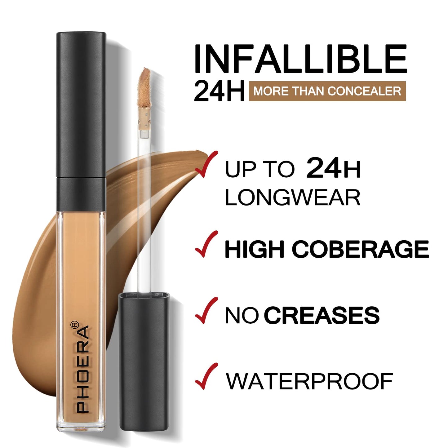 Anglicolor PHOERA Full Coverage Liquid Concealer 1 Count, Moisturizer HD High Definition Foundation, 24HR for Dark Circles (103#BEIGE)