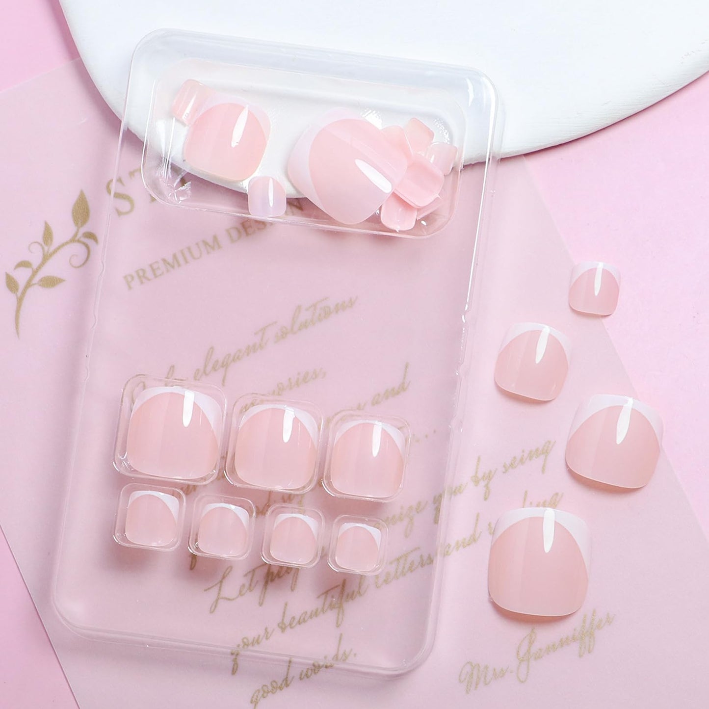 EONFAVE French Tip False Toenails - 24pcs Short Square Nude Pink White Toe Nails False - Natural Full Cover Acrylic Nails - Spring Summer Seaside Toe Nail Extensions for Women Girls