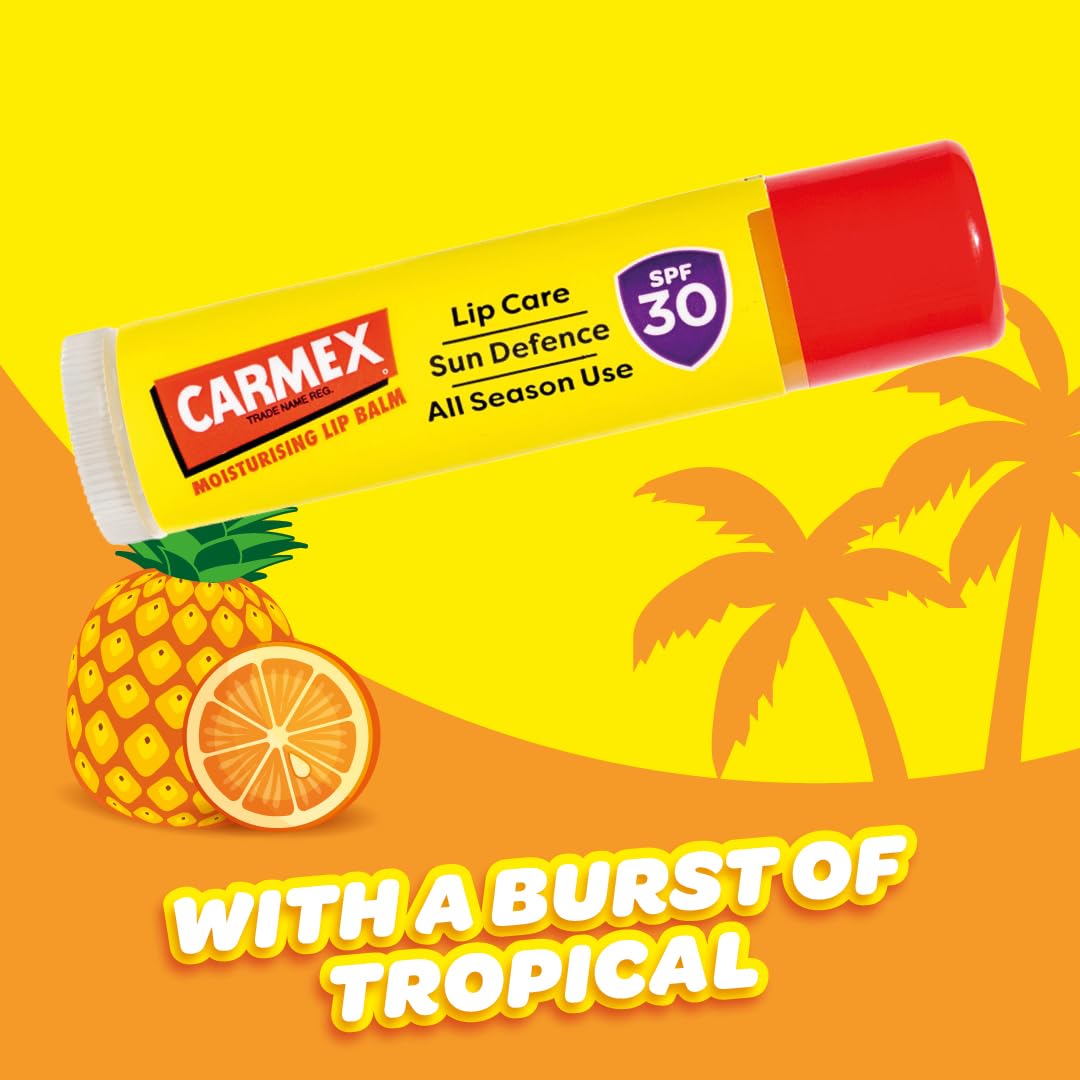 Carmex CARMEX SPF30 Sun Defence Tropical Moisturizing Lip Balm for Soft, Protected Lips Stick (10g)
