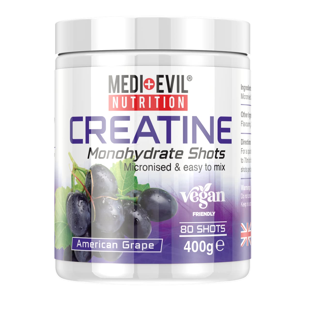 Medi-Evil Nutrition Creatine Monohydrate Shots Powder Form 400g (American Grape)
