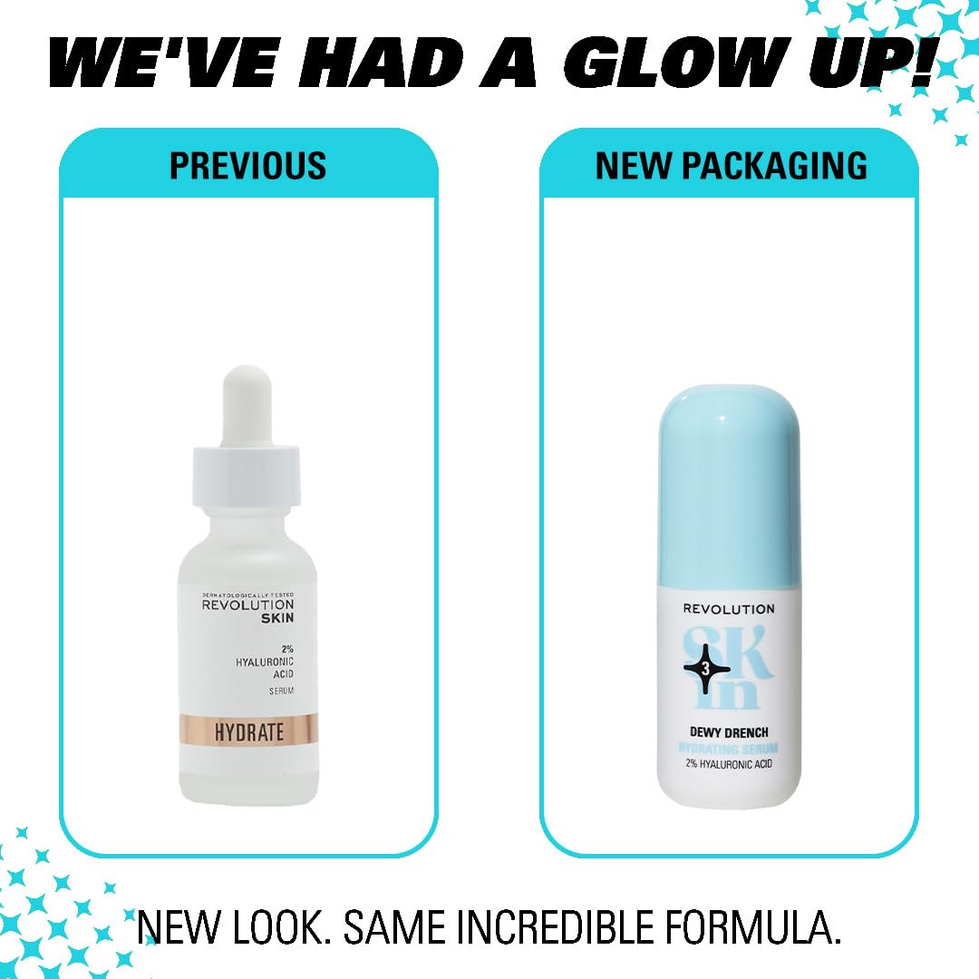 Revolution Beauty London Revolution Skin, Dewy Drench 2% Hyaluronic Acid Hydrating Serum, Lightweight Face Serum, Plumps Skin, Vegan & Cruelty-Free, 30ml