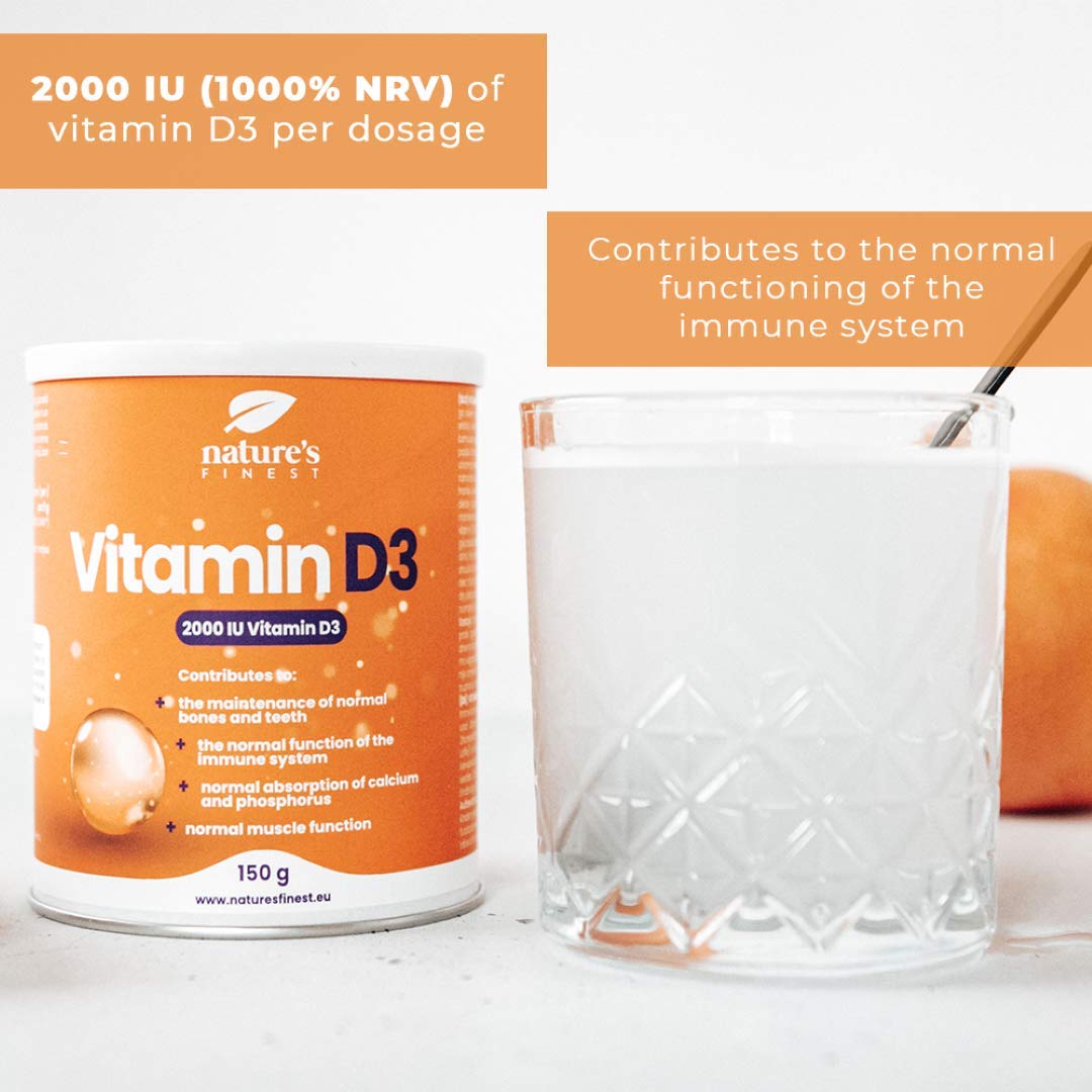 Nature's Finest by Nutrisslim Vitamin D3 Powder 2000IU | 50µg of Vitamin D per Serving | Most Bioavailable Form of Vitamin D3 Powder | for Vegetarians and Vegans