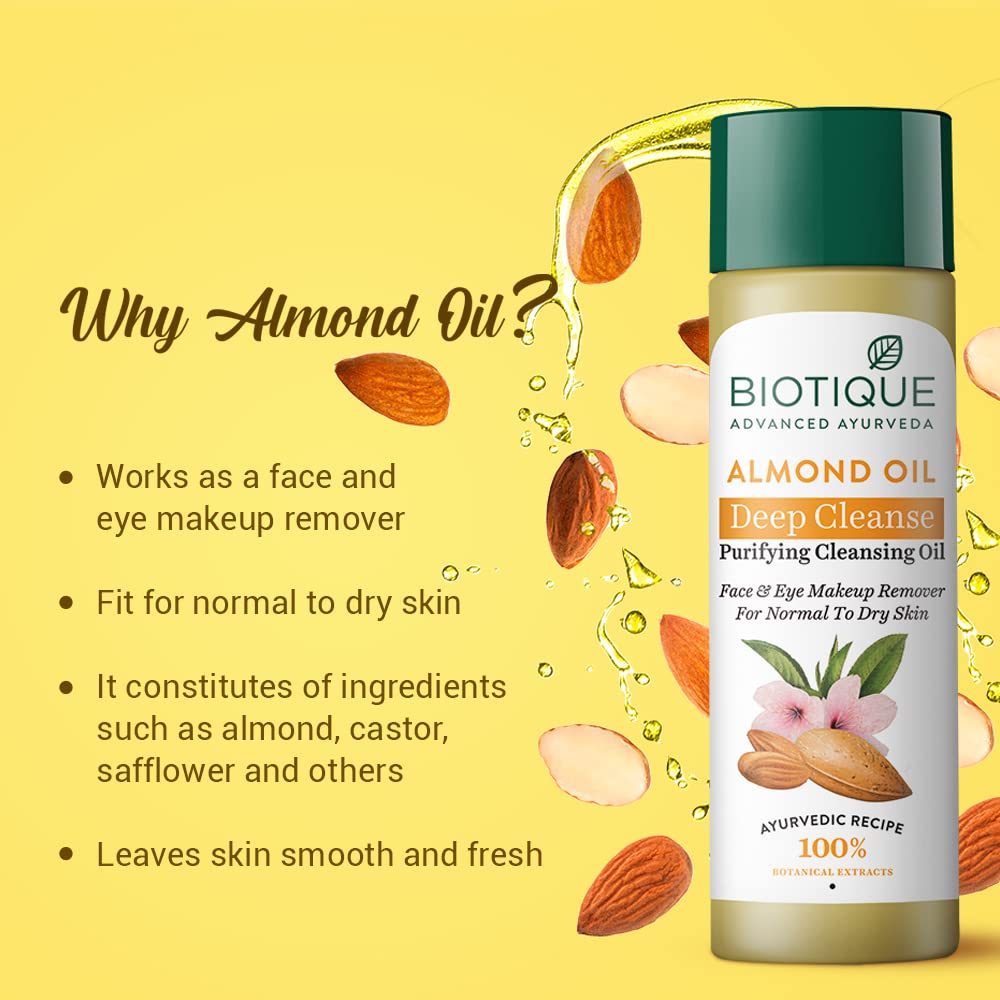 Biotique Almond Oil Soothing Face and Eye Makeup Cleanser for Normal To Dry Skin