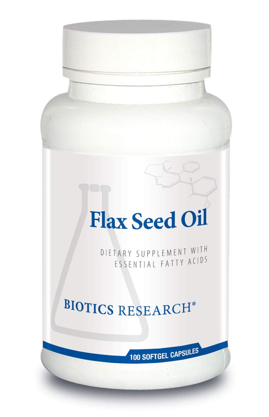 BIOTICS Research Flax Seed Oil Each Capsule Contains 1,000 of Pure Flax Seed Oil. Cold Pressed from Certified organically Grown Flax Seed. Heart Health. 100 Softgels