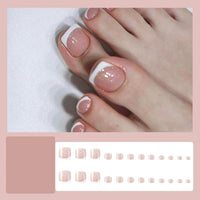 NICENEEDED White French Tip Press on Toenails, Glitter Fake Toe Nails Short Square Shaped Summer False Toenail, Press on Glossy Toenails for Pedicure Decorations Halloween