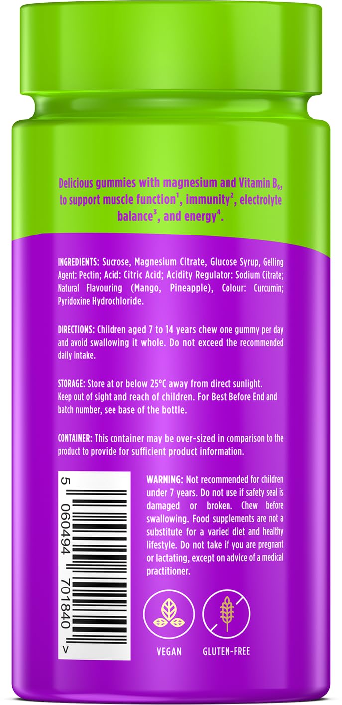 Wellgard Vegan Kids Magnesium Gummies – Delicious Gummies for Energy, Electrolyte Balance, Bones, Muscles & Better Quality of Sleep