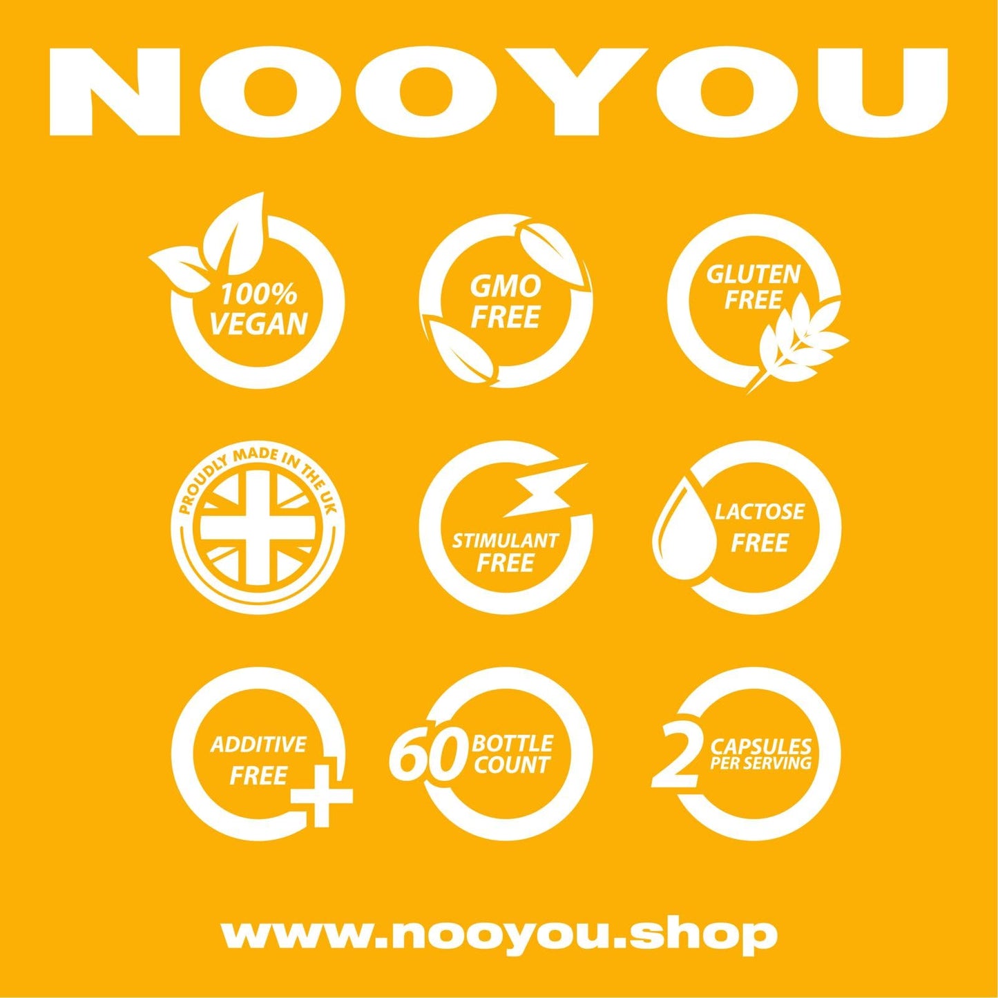 NooYou Nootropic Brain Supplement Mushroom Complex Increased Energy, Focus, Memory Wellbeing Formula Alpha GPC, Lions Mane, Ashwagandha, 60 Capsules