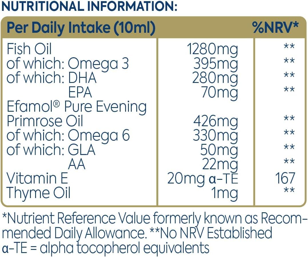 Efamol Efalex Brain Formula Liquid 150ml | Omega 3 Liquid Brain Supplement | Omega 3 DHA + EPA | Omega 6 Evening Primrose Oil | Fish Oil Omega 3 Brain Vitamins | Brain Supplements with Thyme Oil