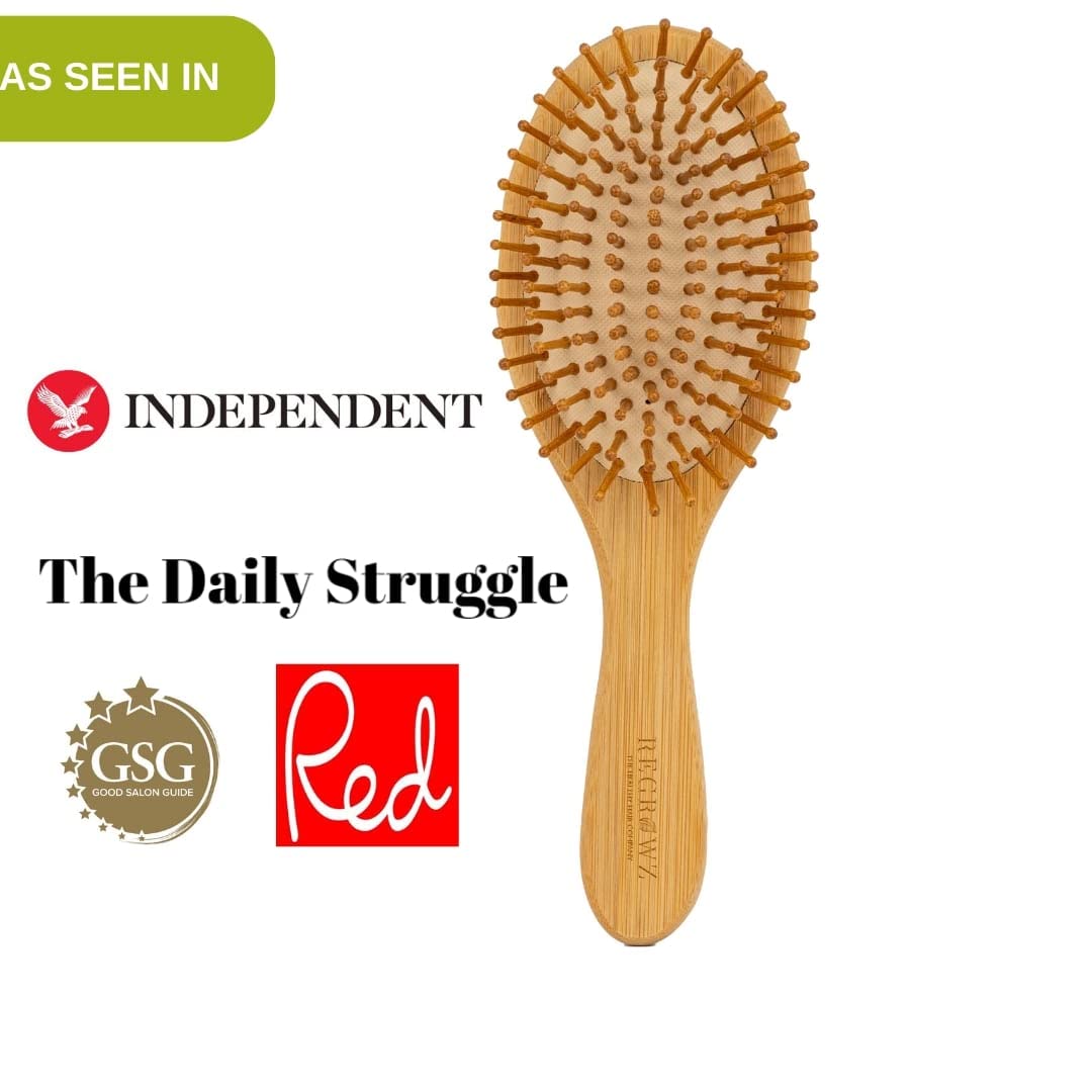 Regrowz Bamboo Paddle Hairbrush with Round Bristles - Detangle Hair & Reduce Hair Breakage - Perfect Hair Care Tool
