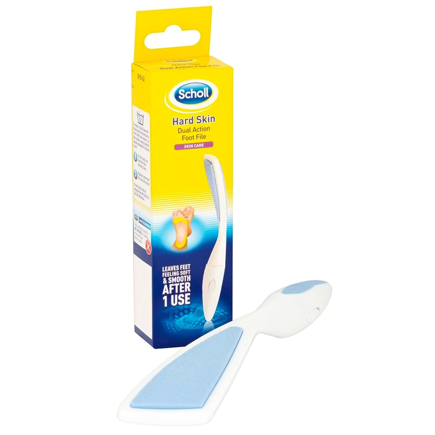 Dr. Scholl's Scholl Hard Skin Dual Action Foot File - Hard Skin Removal and Rough Skin Smoothing for Soft Feet, Double-Sided with Coarse and Fine Sides, Extendable Soft Grip Handle, Washable & Reusable, 1 Unit