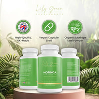 Lily Green Supplements Lily Green Organic Moringa Capsules | High Strength Pure Moringa Supplement | No Artificial Additives | 90 Vegan Capsules | Made in UK
