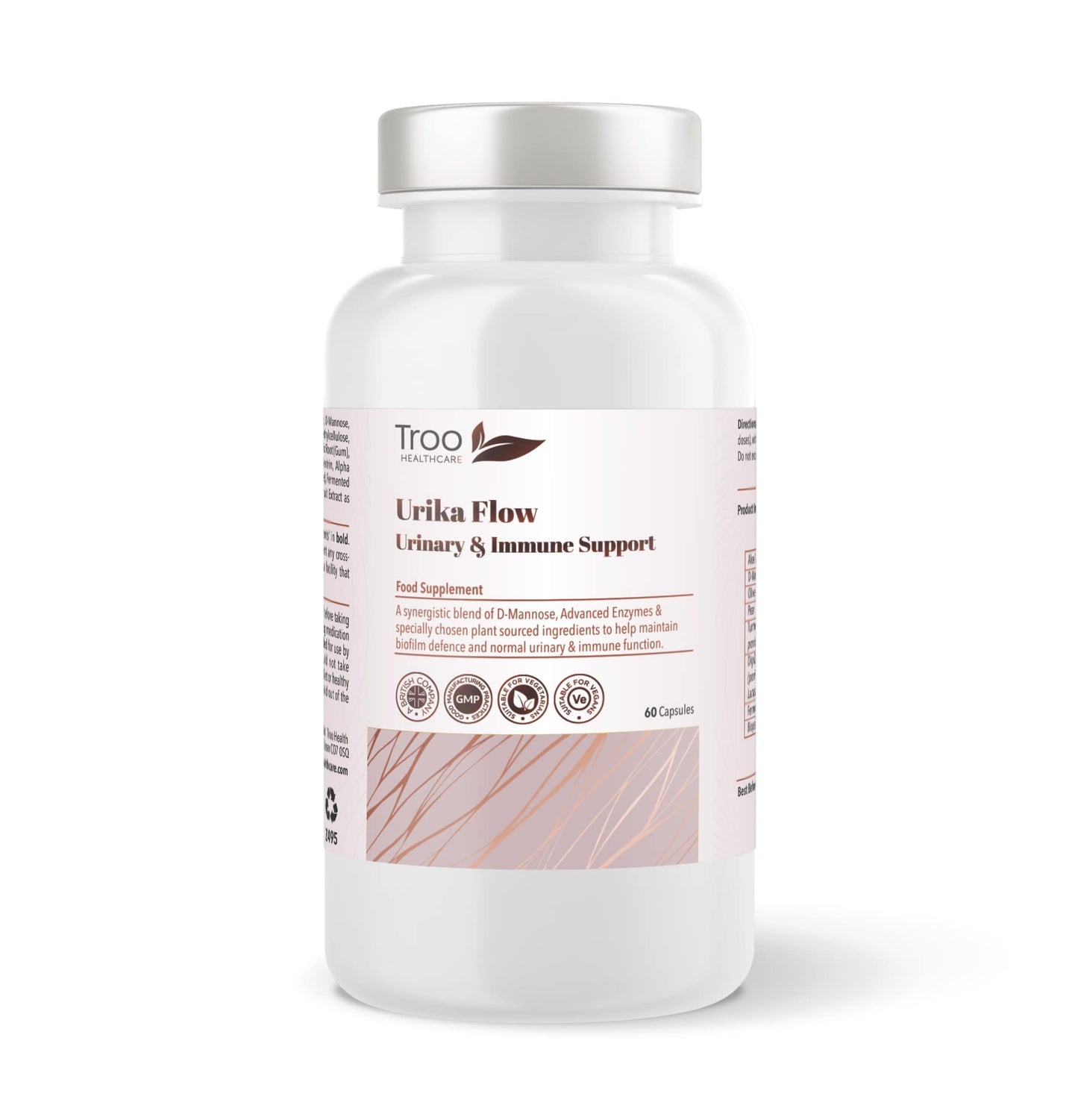 Troo Health Care Urika Flow Urinary Bladder Biofilm Support 60 Capsules - D-Mannose, Digestive Enzymes and Selected Botanicals for Systemic Urinary, Bladder Wall and Immune Support