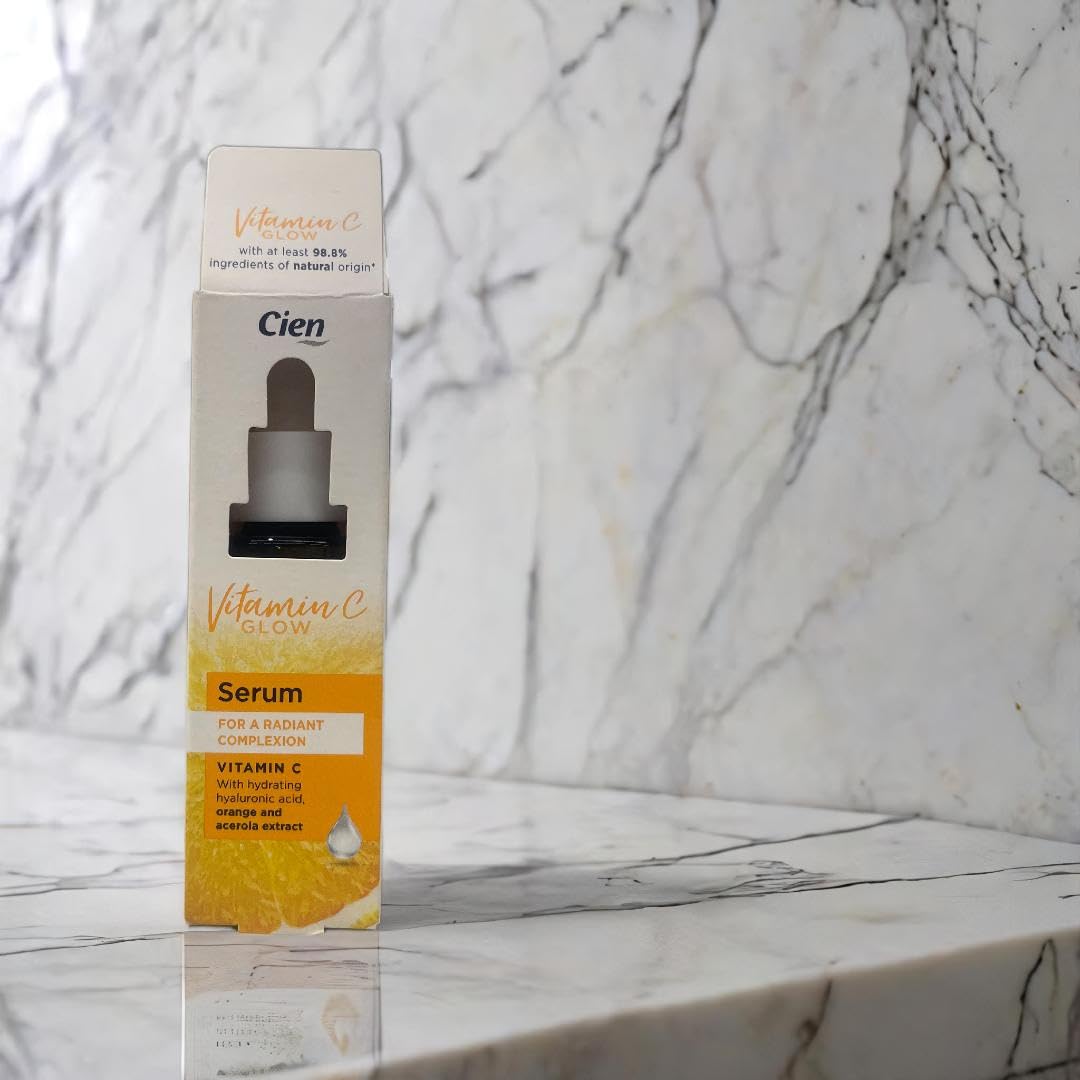 Cien Vitamin C Glow Serum - 98.8% Natural Ingredients, Hydrating with Hyaluronic Acid, Orange & Acerola Extract for Radiant Complexion