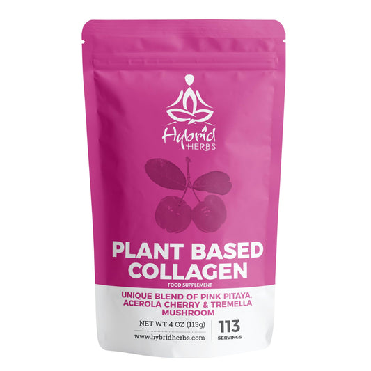 HYBRID HERBS – Plant Based Collagen Powder - Anti Aging Supplement for Skin, Wrinkles, Hair Growth with Pink Pitaya, Acerola Cherry & Tremella Mushroom Extracts | 113 Servings (113g) – Vegan Collagen