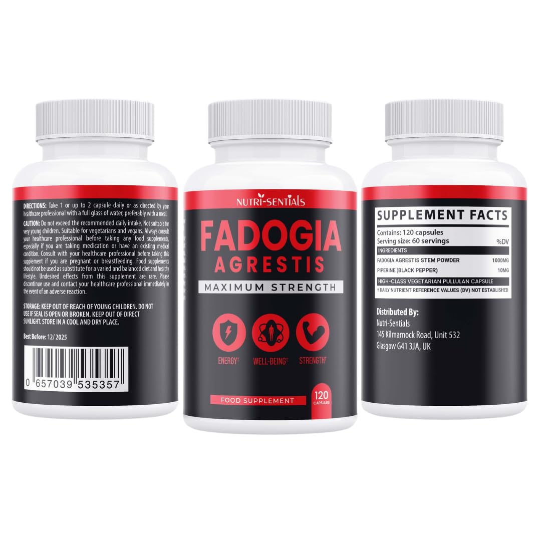 Nutri-Sentials Fadogia Agrestis 1000mg Maximum Strength 120 Capsules - Fadogia Agrestis Supplements, Athletic Performance & Muscle Mass