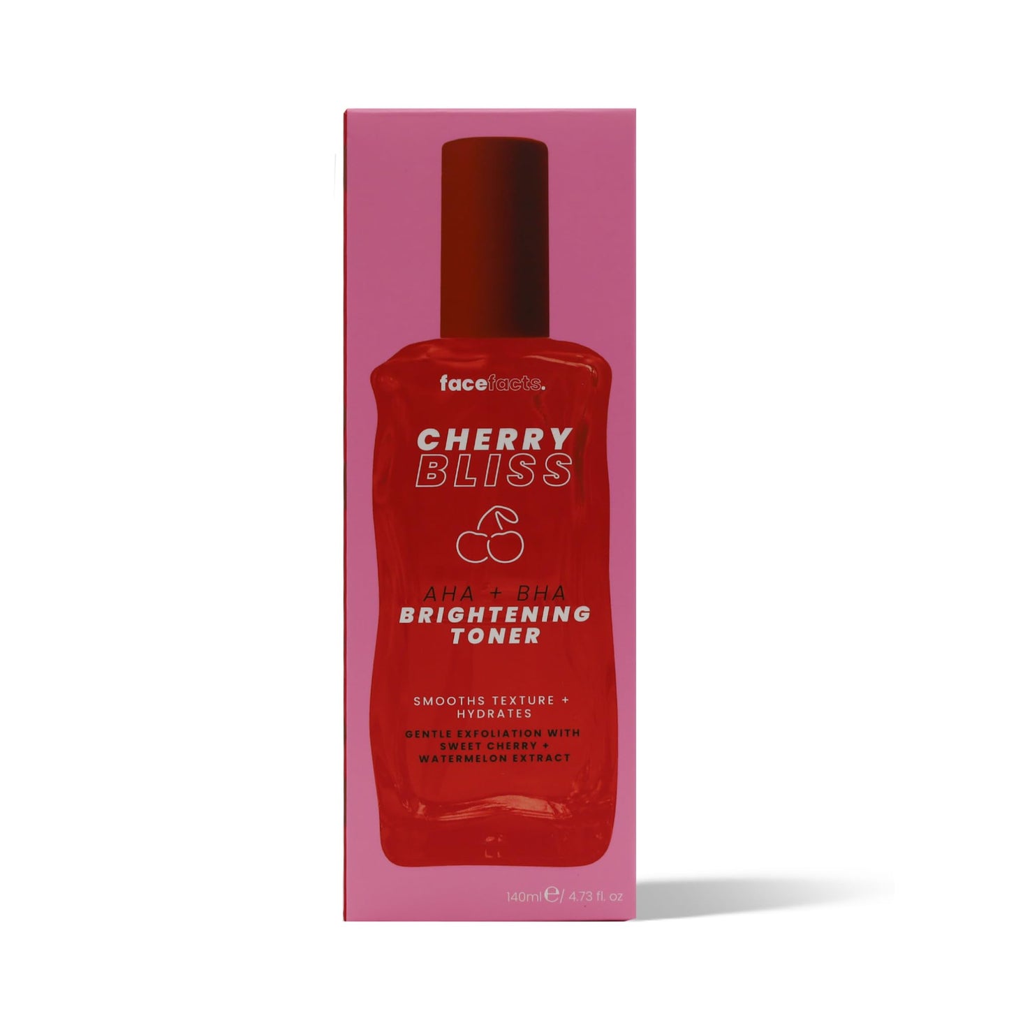 Face Facts Cherry Bliss - AHA & BHA Brightening Toner, smooths Texture and hydrates. Infused with Botanical and Fruity extracts, refines Skin Texture Leaving You with a Luminous Complexion. 140ml