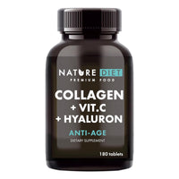 Nature Diet - Collagen with Hyaluronic Acid and Vitamin C, 180 Tablets, 500 mg , Anti Ageing , Hydrolyzed Collagen