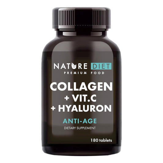 Nature Diet - Collagen with Hyaluronic Acid and Vitamin C, 180 Tablets, 500 mg , Anti Ageing , Hydrolyzed Collagen