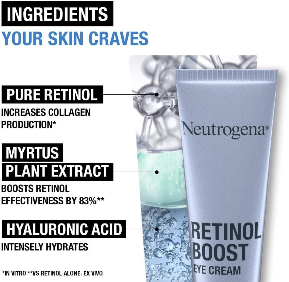 Neutrogena Retinol Boost Eye Cream (1x 15ml), Fragrance-Free Eye Cream for Ageing Skin, Under-Eye Treatment with Retinol for Fresher, Younger-Looking Skin