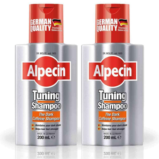 Alpecin Tuning Shampoo 2x 200ml | Preserves Natural Hair Colour and Supports Natural Hair Growth | Dark Caffeine Shampoo to Cover Early Grey Hairs | Hair Care for Men Made in Germany
