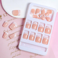 Generic French Tip Short False Nails, Square Press On Nails, 24 PCS Stick On Nails with Glue, Reusable Fake Nails for DIY Manicure, Elegant and Natural Look for Women DIY Nail Art, Parties Weddings Daily (A)