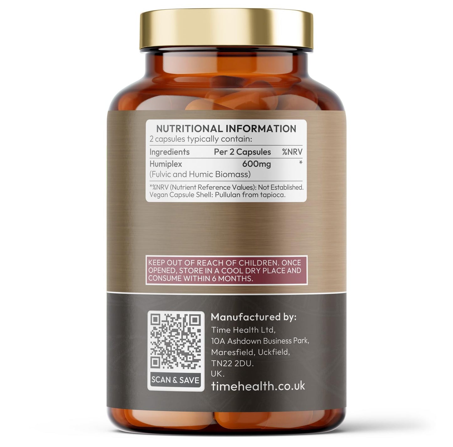 Time Health Humiplex™ - Humic Multi-Nutrient Complex - Minerals, Trace Elements, Amino Acids, Probiotics & Prebiotics - pH Balance, Detox & Digestion - UK Made - Zero Additives - Vegan - 120 Capsules