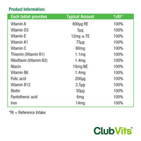 Club Vits Multivitamin & Iron 360 Tablets | One A Day Formulation for Men Or Women | UK Manufactured | Immune Defence: Vitamin C D & B6 Supports Immune System